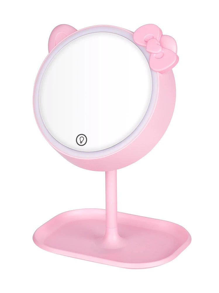 Pink Cat Makeup Mirror with Led Mirrors Standing Mirror Touch Screen Vanity Mirror Adjustable Light Desk Cosmetic Mirrors Peaceful Pleasures Health and Wellness One-color Touch