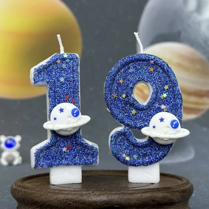 Children Party Boys Birthday Number Candle Cake Topper Blue Planetary Universe Baby One Year Old Dessert Decor Baking Supplies l Peaceful Pleasures Health and Wellness