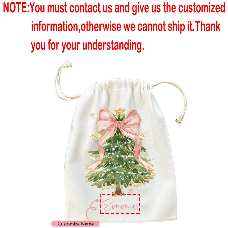 5-Pack Personalized Pink Bow Christmas Gift Bags with Name Holiday Gift Bags Peaceful Pleasures Health and Wellness custom name 13x18cm 5pcs