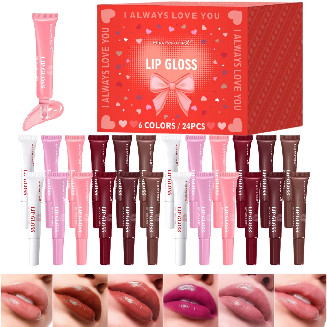 Premium gift set 24PCS/box Lip gloss set Long-lasting moisturizing Lip color modification Perfect gift for women Valentine’s Day Peaceful Pleasures Health and Wellness