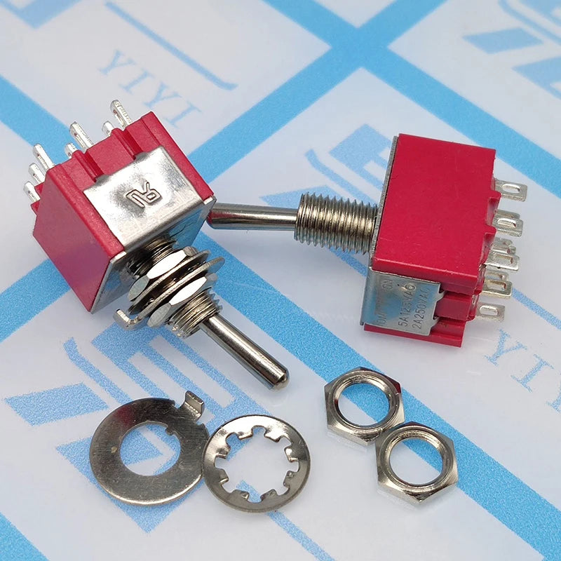 1PC 5A/125V-2A/250V AC MTS-402 Push Button Switch 9Pin Toggle Switches Red 2/3 Position ON-ON DPDT Mini Toggle Switches Peaceful Pleasures Health and Wellness