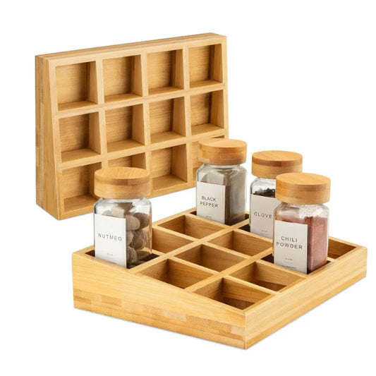 Bamboo 12-Compartment Spice Rack Desktop Condiment Organizer Bamboo Spice Rack Oasis Select