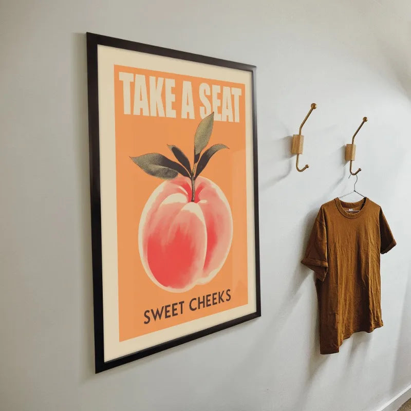Take A Seat Sweet Cheeks Poster Print Retro Bathroom Wall Art Strawberry Peach Nice Bum Funny Toilet Home Decor Picture Peaceful Pleasures Health and Wellness