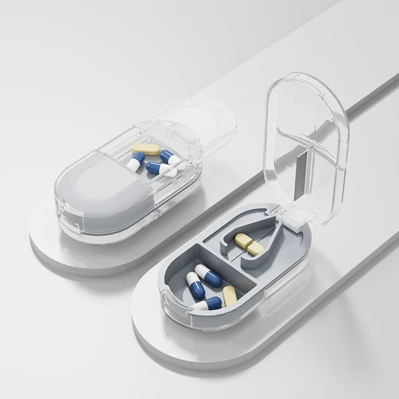 2-in-1 Portable Pill Cutter & Dustproof Storage Box Organizer
