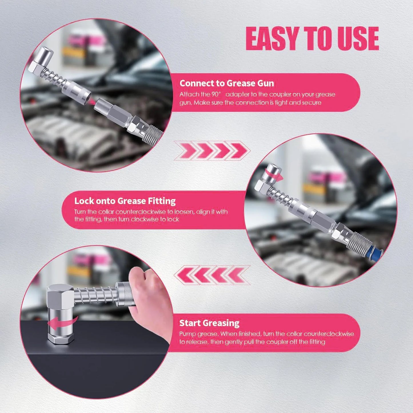 90 Degree Grease Gun Coupler Adapter Right Angle Fitting High Pressure Nozzle Tip Manual Small Portable Extendable Lubrication Peaceful Pleasures Health and Wellness
