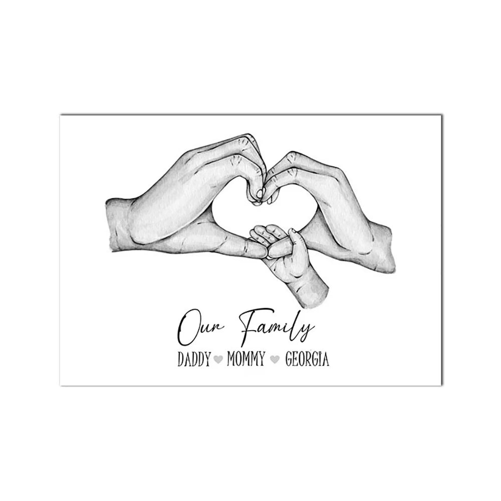 Custom Family Hands Canvas Wall Art – Black & White Print