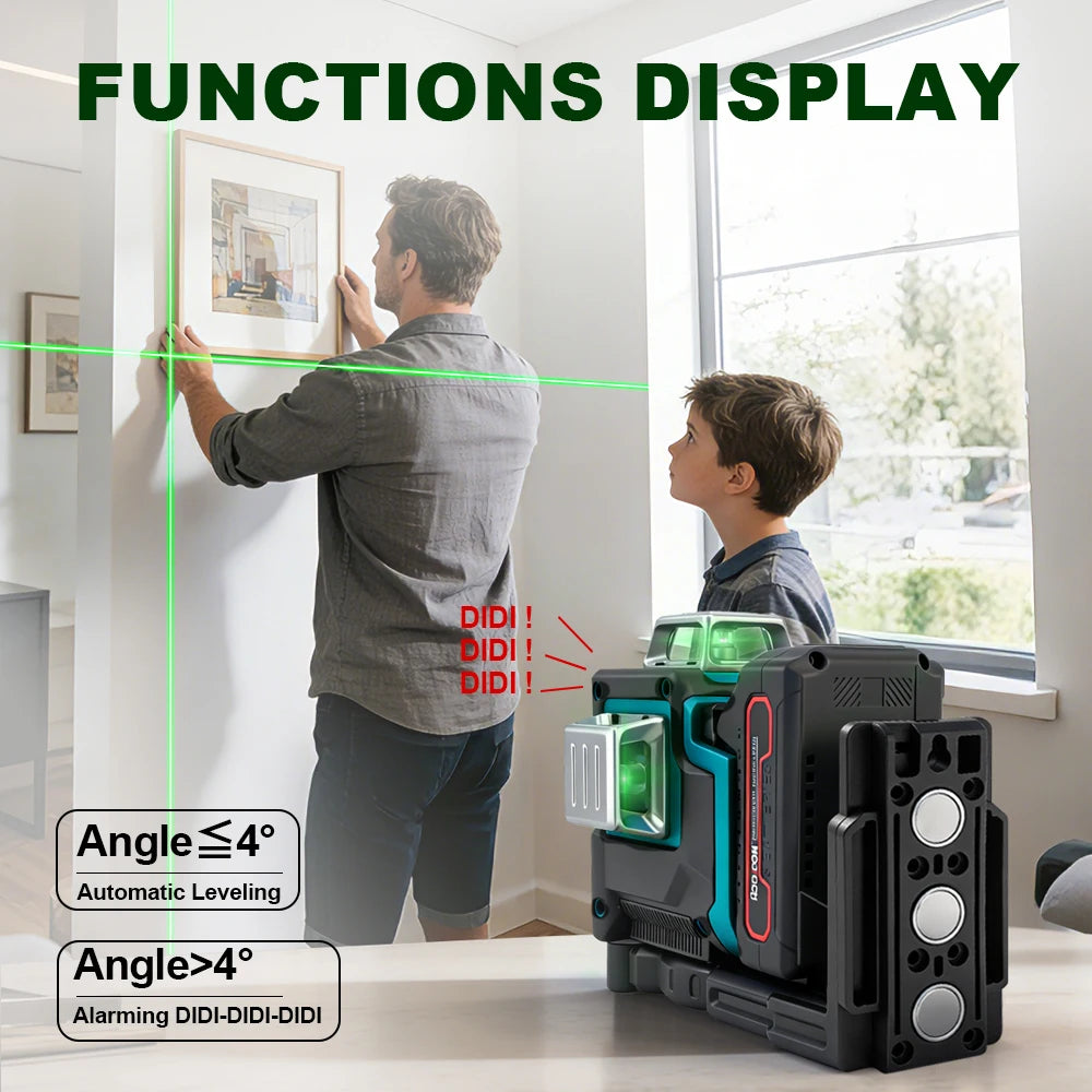 RDDSPON 12 Line All Around Green Light Laser Level 360 Degree Automatic Tools Leveling Laser for Makita Battery Pin (No Battery) Peaceful Pleasures Health and Wellness