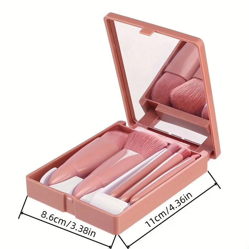 5-Piece Foldable Travel Makeup Brush Set with Mirror