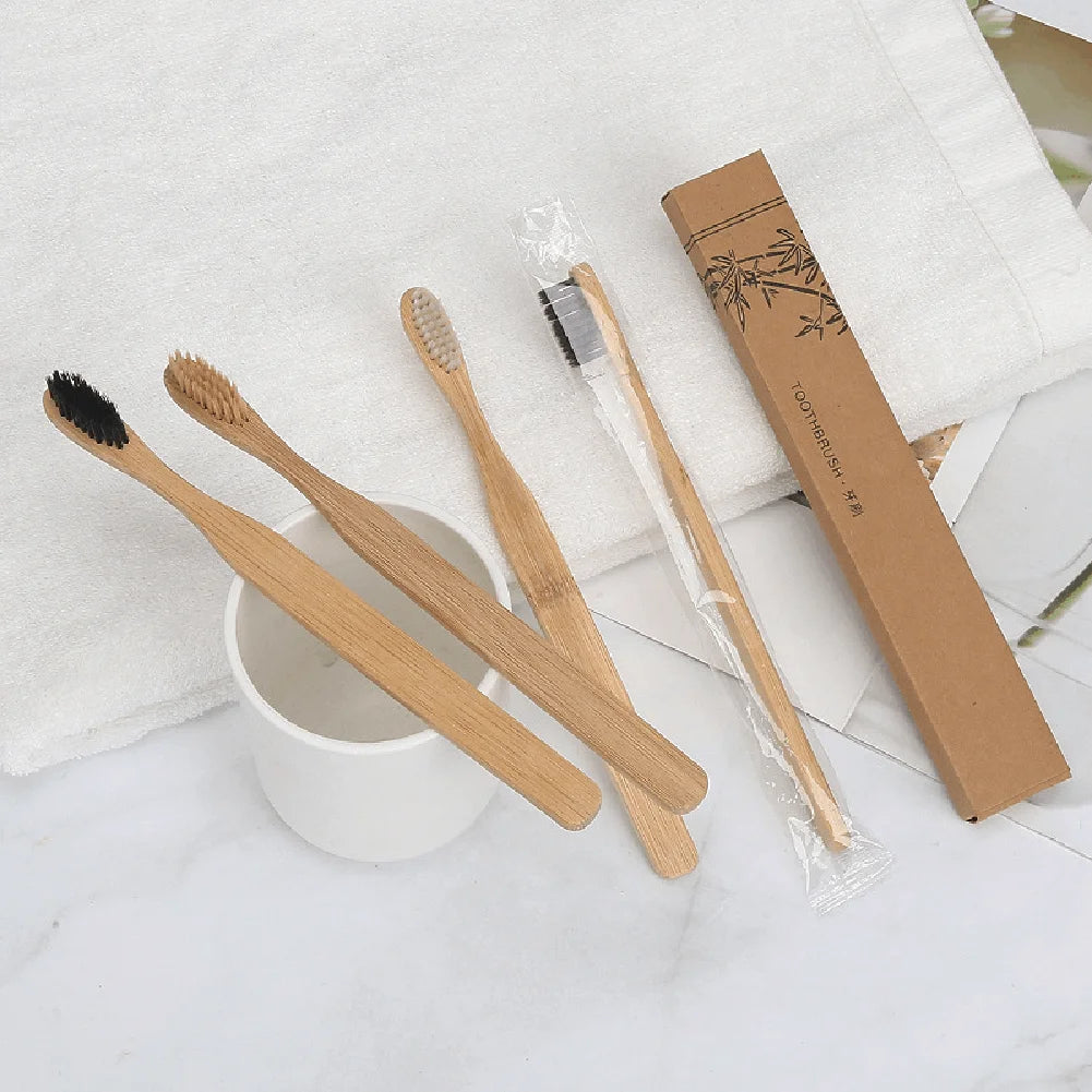1/50PCS Disposable Toothbrush Natural Bamboo Tooth Brush Soft Bristle Charcoal Teeth Eco Bamboo Toothbrushes Dental Oral Care Peaceful Pleasures Health and Wellness