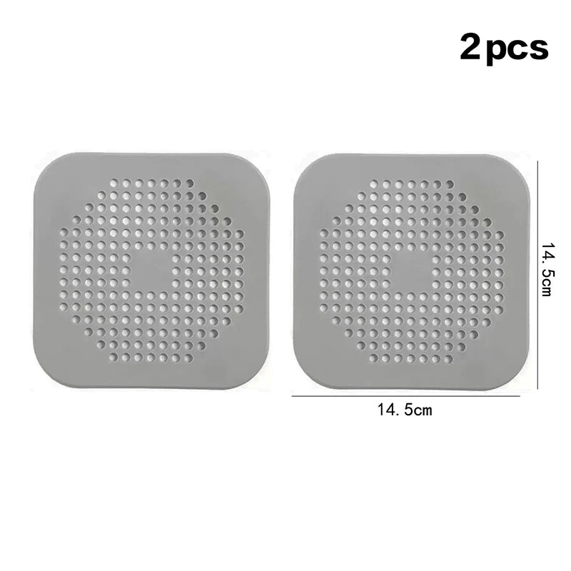 Square Silicone Drain Mat Hair Catcher – Kitchen & Shower 2-Pack Silicone Drain Mat Peaceful Pleasures Health and Wellness Gray