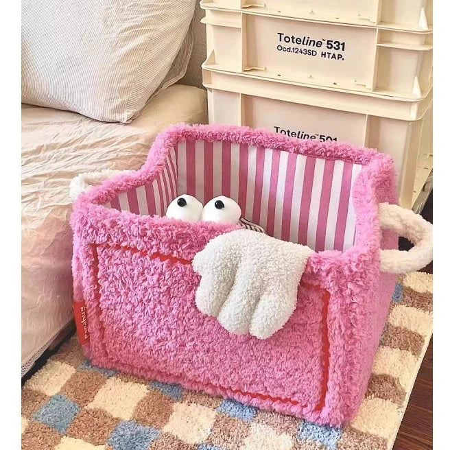 Plush Storage Basket Storage Box High Appearance Monster Toys Snacks Sorting and Storage Basket Large Capacity Storage Artifact Peaceful Pleasures Health and Wellness Pink 30x25x20cm
