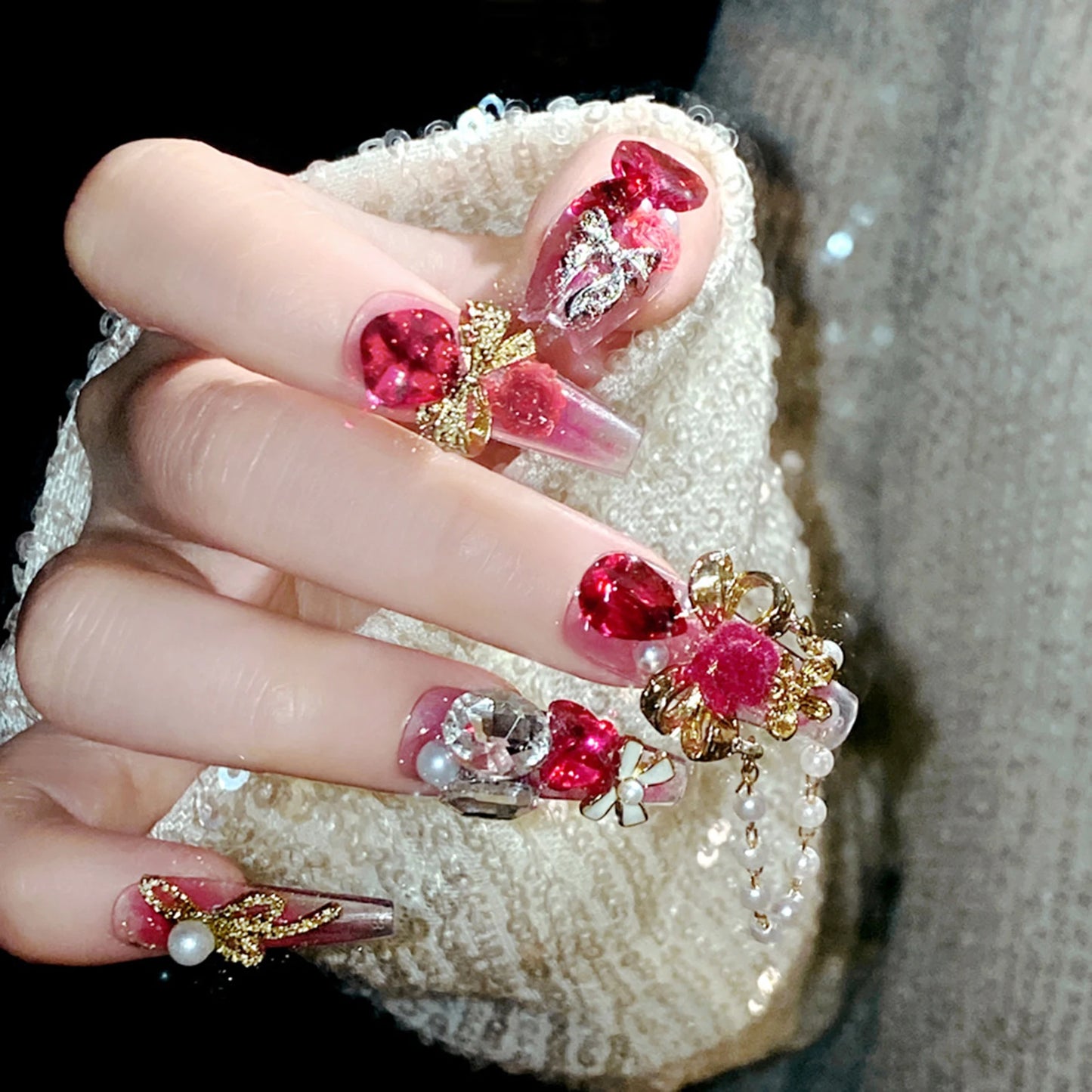 24pcs 3D Bow Press On Nails | Y2K Glitter Rhinestone Almond Set Press On Nails Peaceful Pleasures Health and Wellness style2