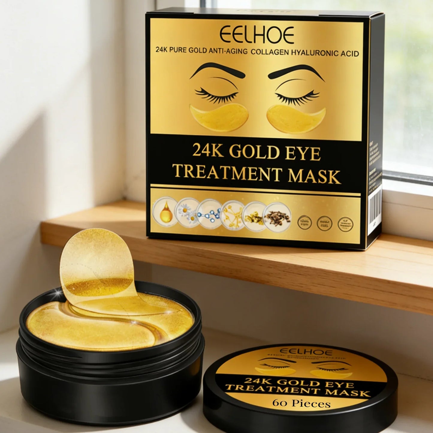 EELHOE 24K Gold Under-Eye Patches – Collagen & Hyaluronic Acid