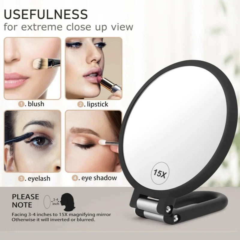 Magnifying Handheld Mirror Double Sided, 1 x 15x Magnification Hand Mirror, Travel Folding Stand Adjustable Dressing Table Peaceful Pleasures Health and Wellness