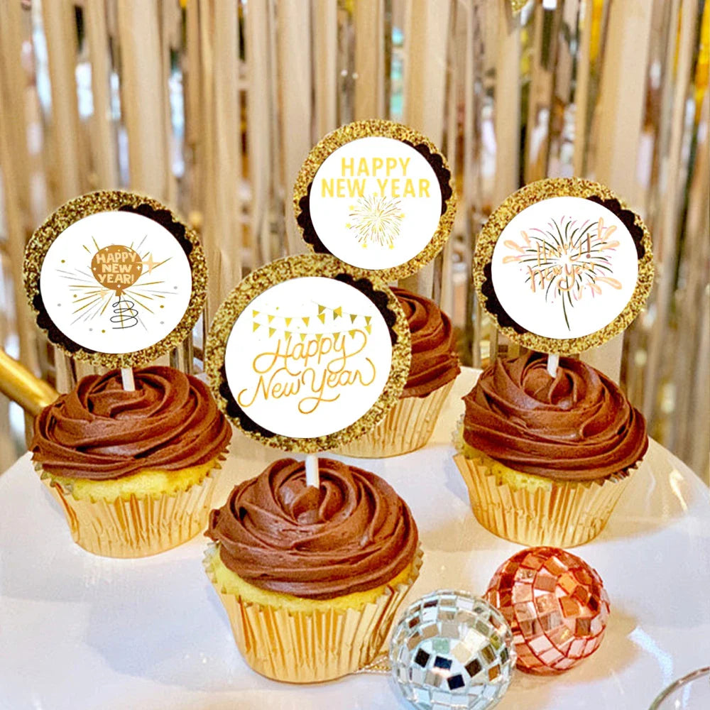 500pcs Gold Foil Happy New Year Stickers – Gift & Cake Packaging