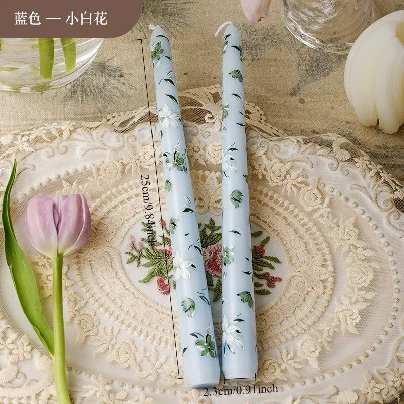 Printed Long Pole Candles European Romantic Candles Dinner Wedding Holiday Family Cross Border Smoke Free Candle Home Decorative Peaceful Pleasures Health and Wellness Unscent-Blue