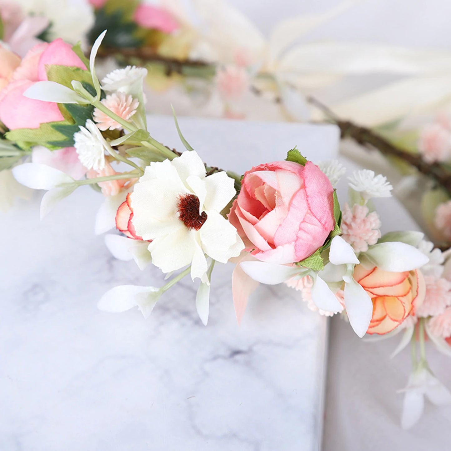 Boho Floral Wreath Headband Forest Style Simulated Flower Hairband for Bridesmaid Wedding Dating Peaceful Pleasures Health and Wellness