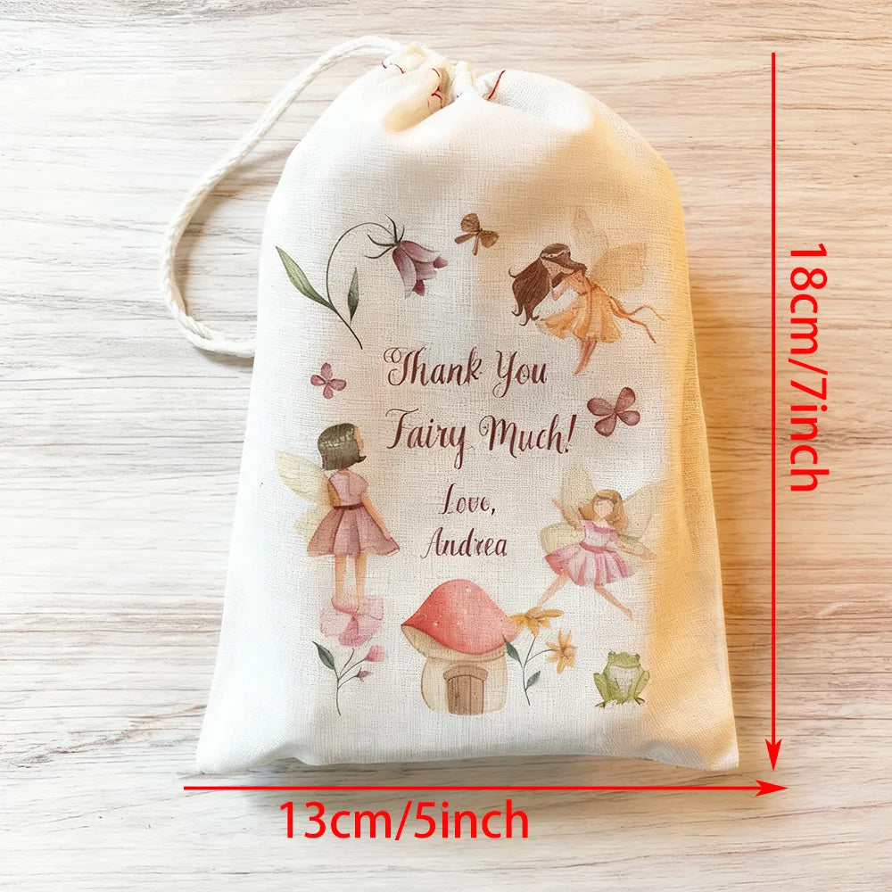 5-Pack Personalized Fairy Drawstring Gift Bags | Party Favors