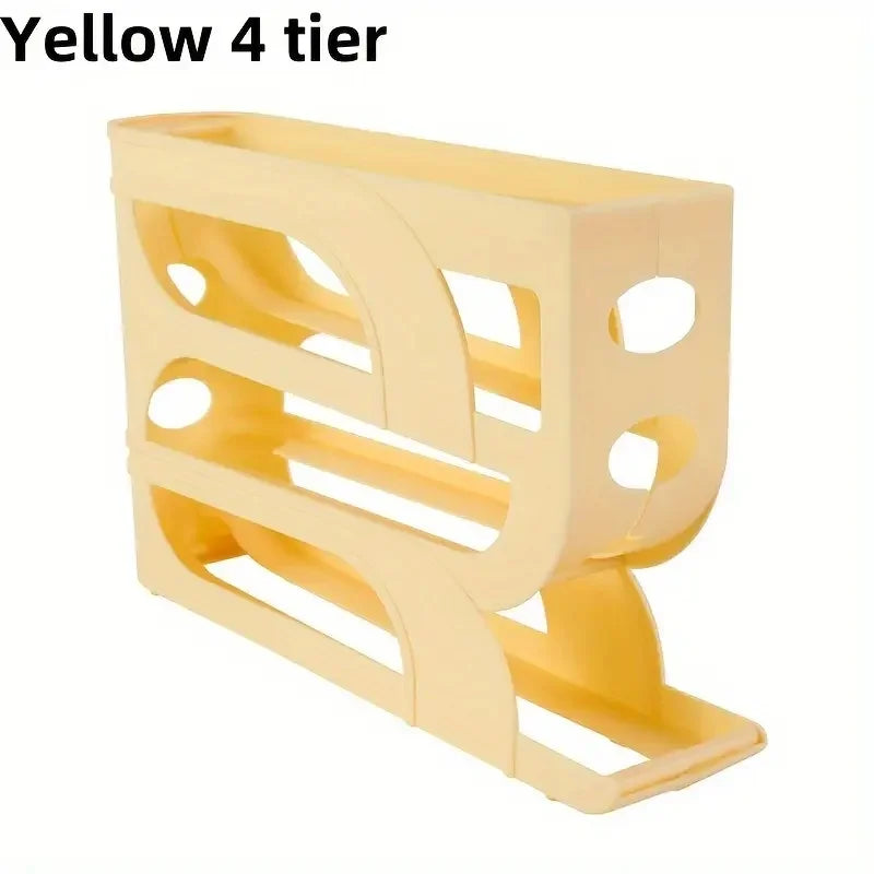 Automatic Rolling Egg Dispenser Tray – Holds 20 or 30 Eggs Egg Storage Organizer Peaceful Pleasures Health and Wellness 4 Tiers-Yellow