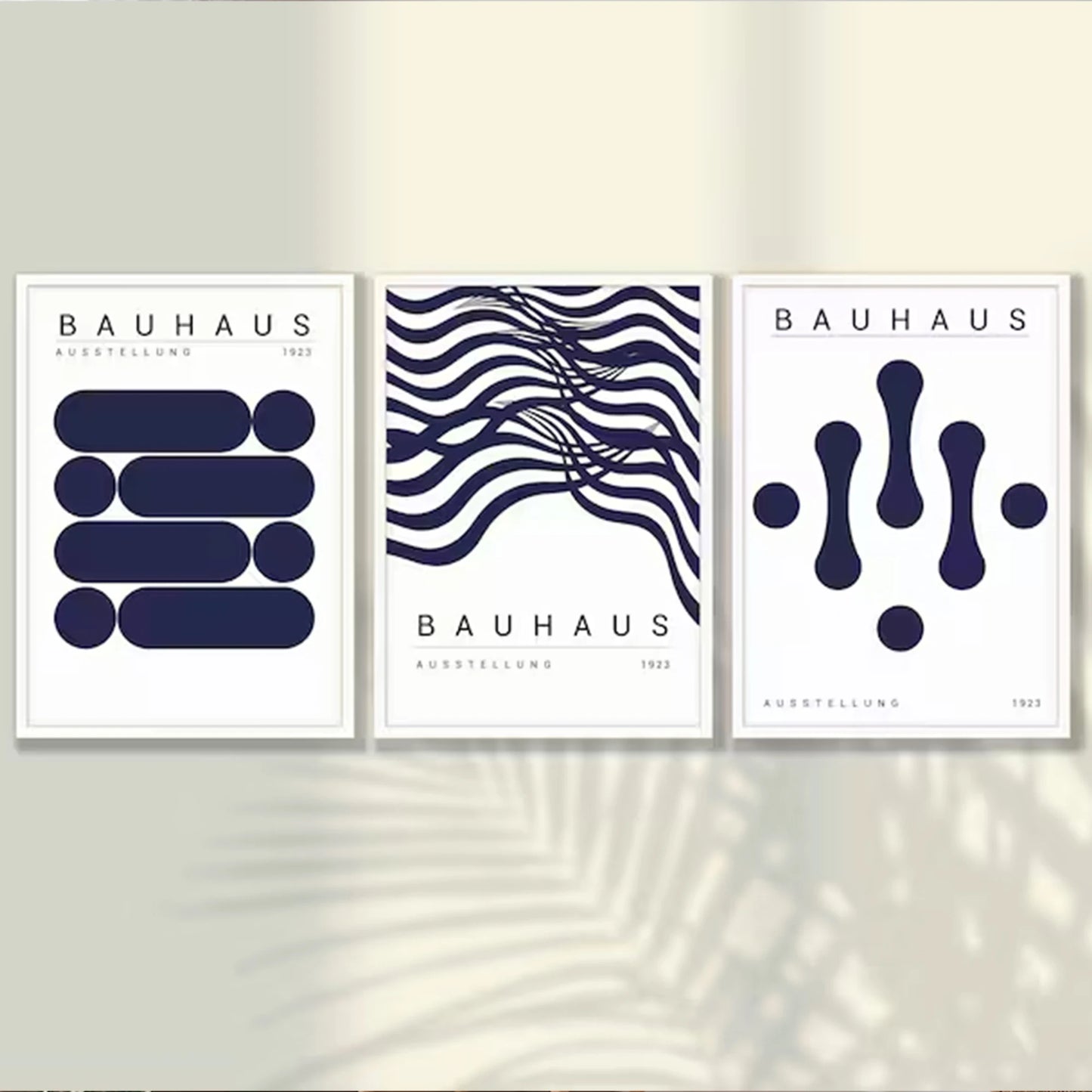 3-Piece Bauhaus Abstract Blue Canvas Wall Art | Home Decor