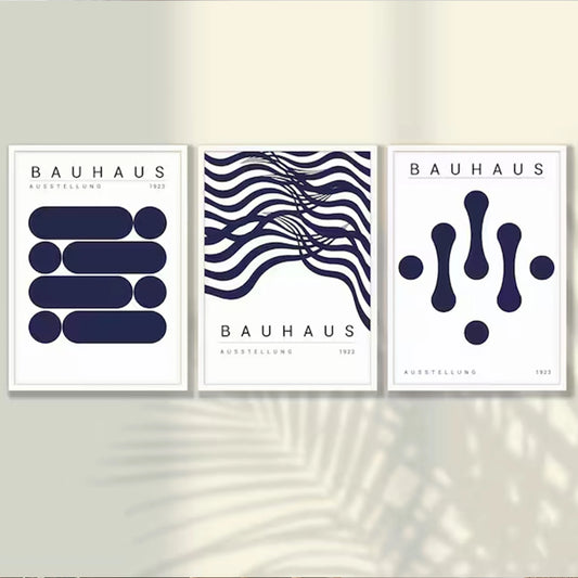 3-Piece Bauhaus Abstract Blue Canvas Wall Art | Home Decor Canvas Wall Art Set Peaceful Pleasures Health and Wellness G5362-3pcs 50x70cm Unframed