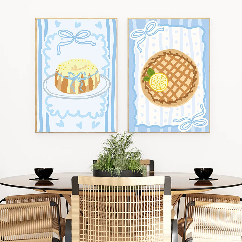 Kitchen Wall Art, Nordic funny Lemon Dessert Canvas Painting, Minimalist Poster Print for Dining Room Wall Decor Peaceful Pleasures Health and Wellness
