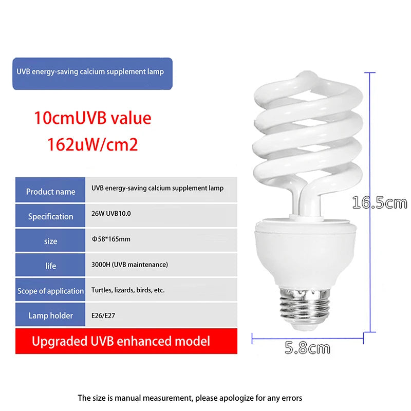 UVB Reptile Basking Lamp 13W/26W | 5.0 & 10.0 for Lizard Turtle Reptile UVB Lamp Peaceful Pleasures Health and Wellness UVB 10 26W