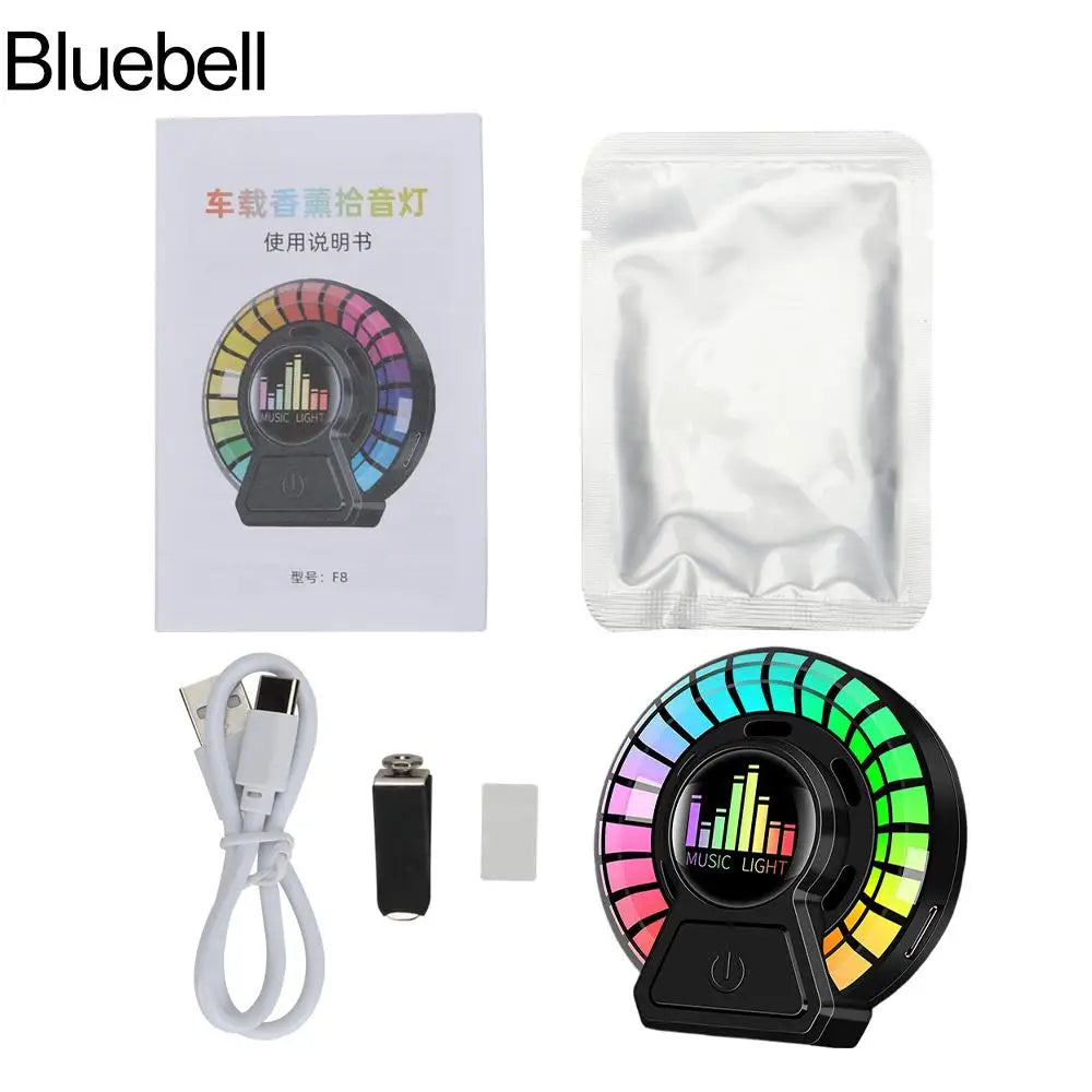 Car Music Pickup Rhythm Lamp Air Freshener Ambient Light, Music Rhythm Light, Voice-controlled Pickup Light, Car Ornaments Peaceful Pleasures Health and Wellness Bluebell