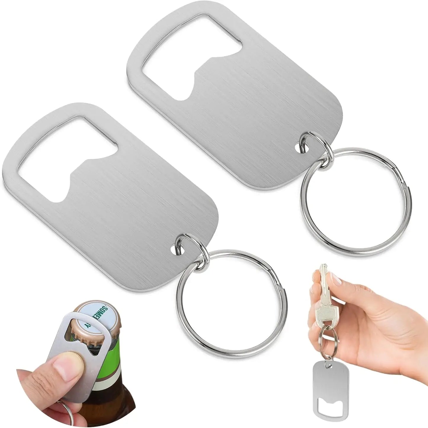 Stainless Steel Flat Beer Bottle Opener Keychain | 1-2 Pack