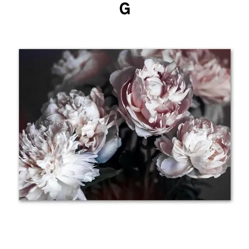 Pink Rose Peony Minimalist Canvas Wall Art | Nordic Floral Print