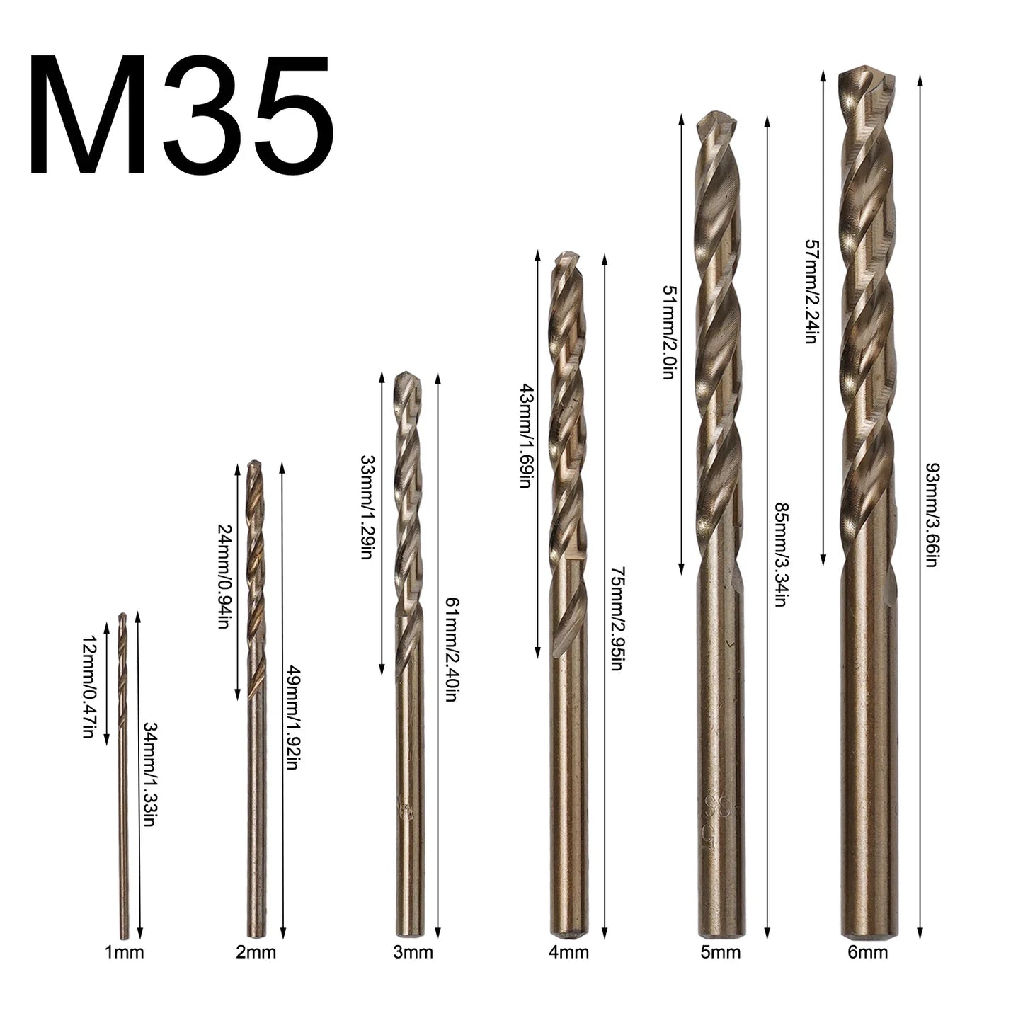 6-Piece HSS M35 Cobalt Drill Bit Set – 1mm–6mm Metal Drilling