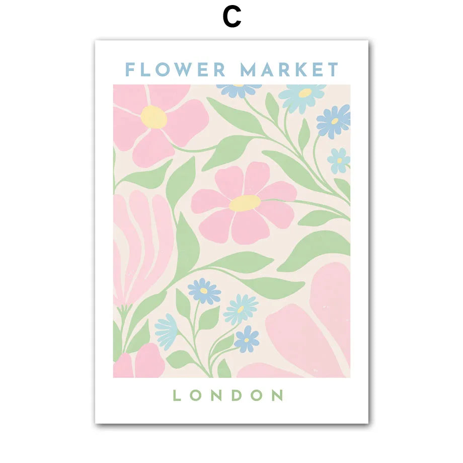 Flower Market Nordic Canvas Wall Art | Colorful Floral Poster