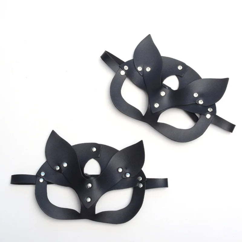PU Leather Half Face Cat Fox Mask | Halloween Cosplay Party