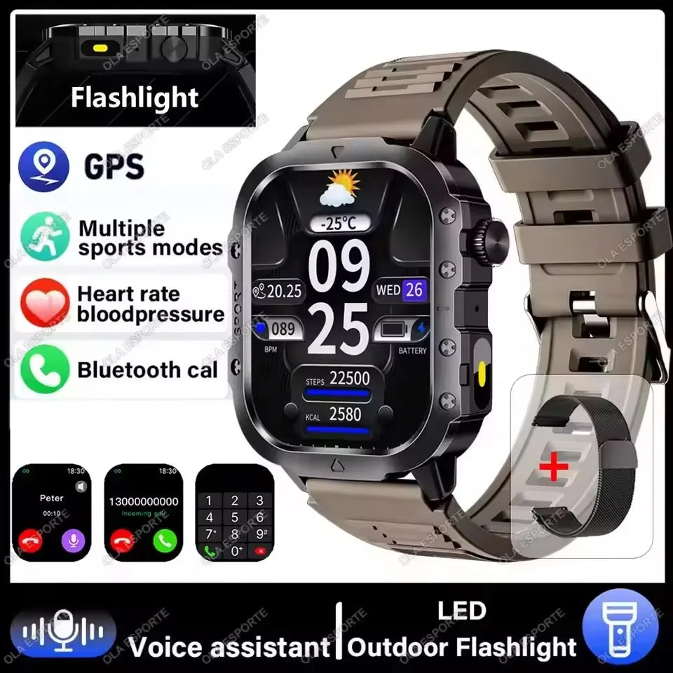 2026 New Military Smart Watch Men IP67 3ATM Outdoor Sports Fitness Tracker Blood Pressure Health Monitor BT Calls GPS Smartwatch Peaceful Pleasures Health and Wellness 2.01 Br22BkMilan