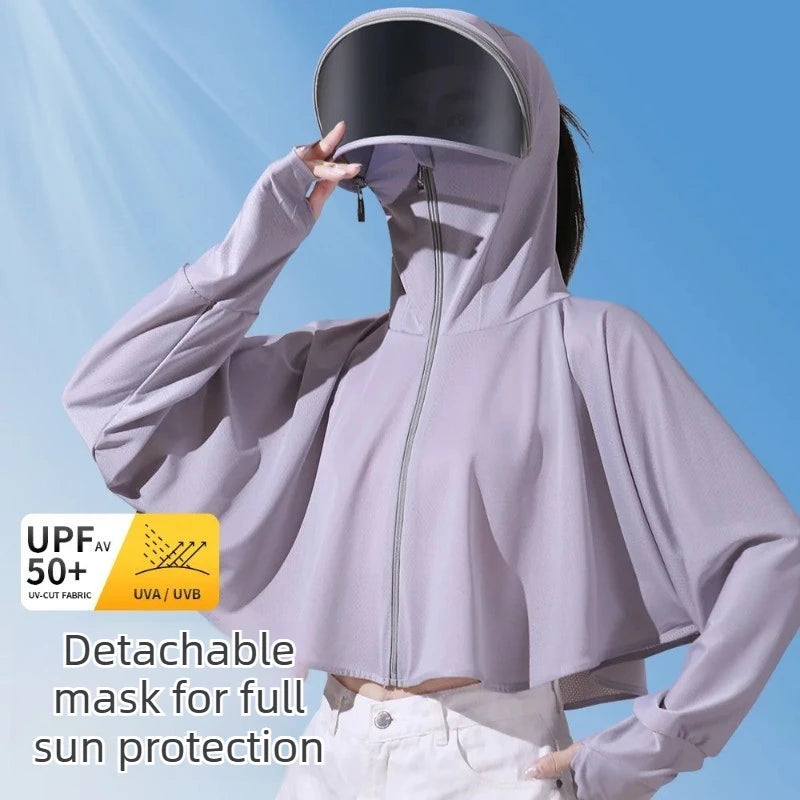 Women's UV Protection Ice Silk Jacket with Face Mask & Neck Gaiter