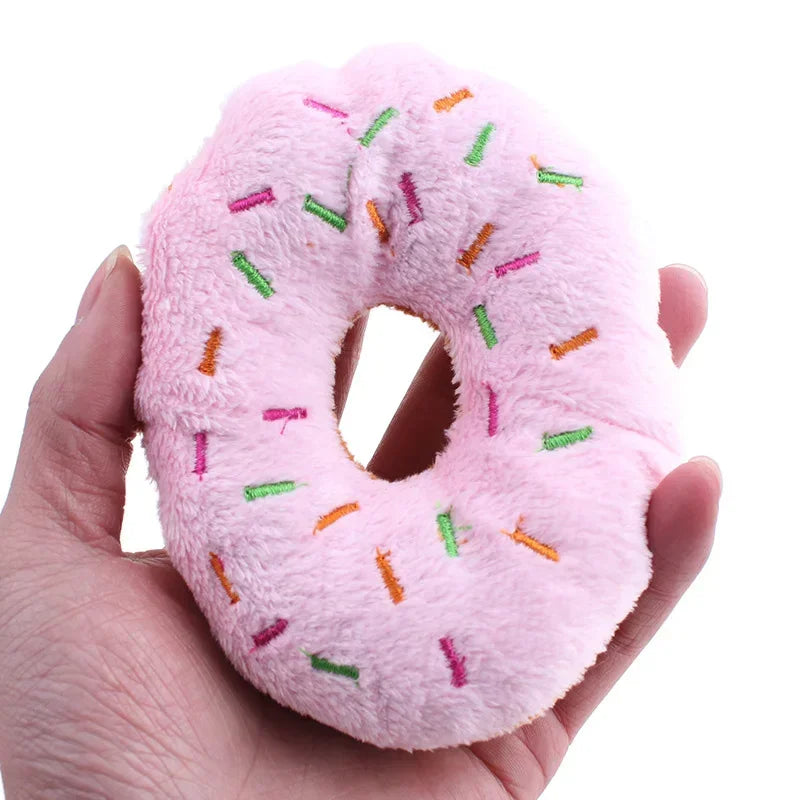 Soft Donut Squeaky Plush Dog Toy | Puppy Interactive Chew Toy