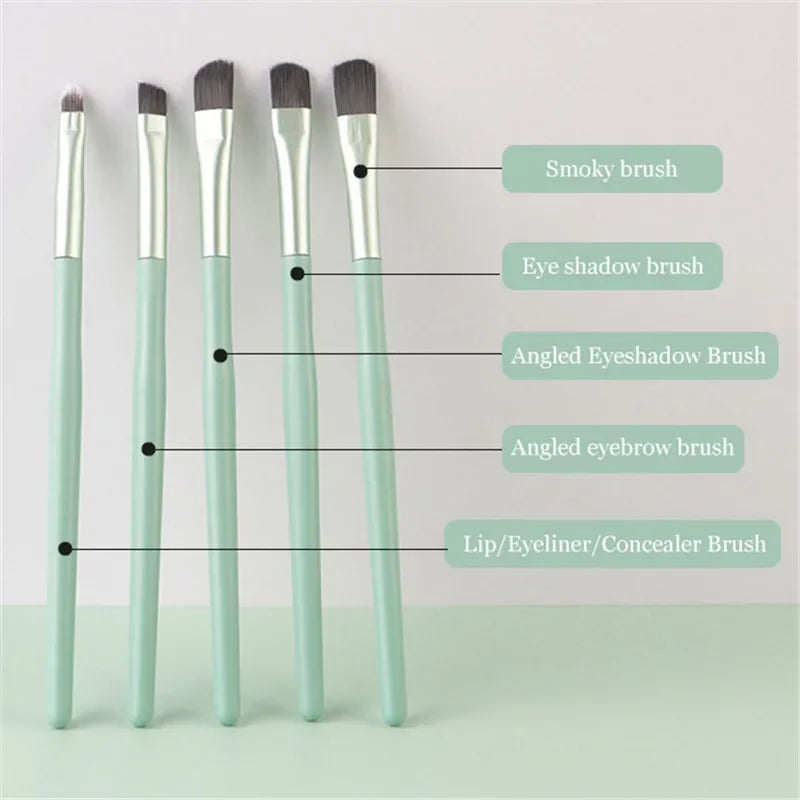 5-Piece Portable Makeup Brush Set with Barrel | Eye, Lip & Brow
