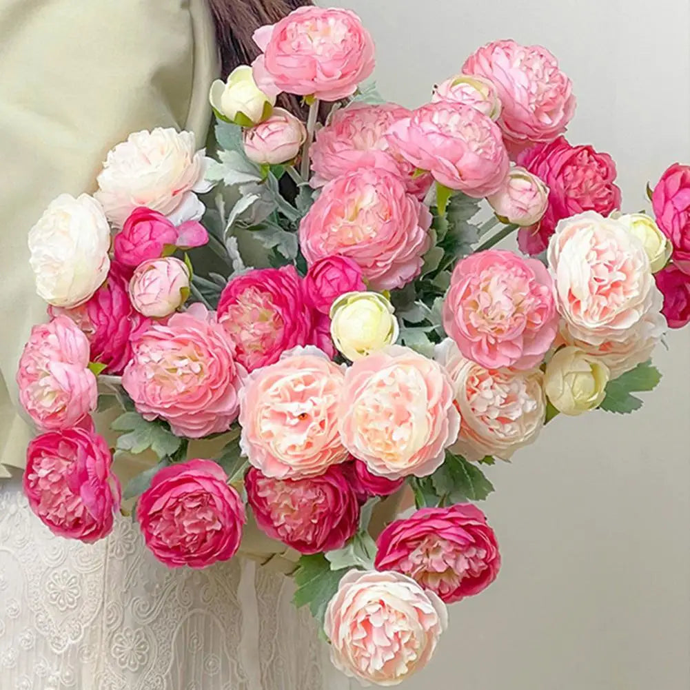 Silk Artificial Ranunculus 2-Head Faux Flower with Stem | 50cm