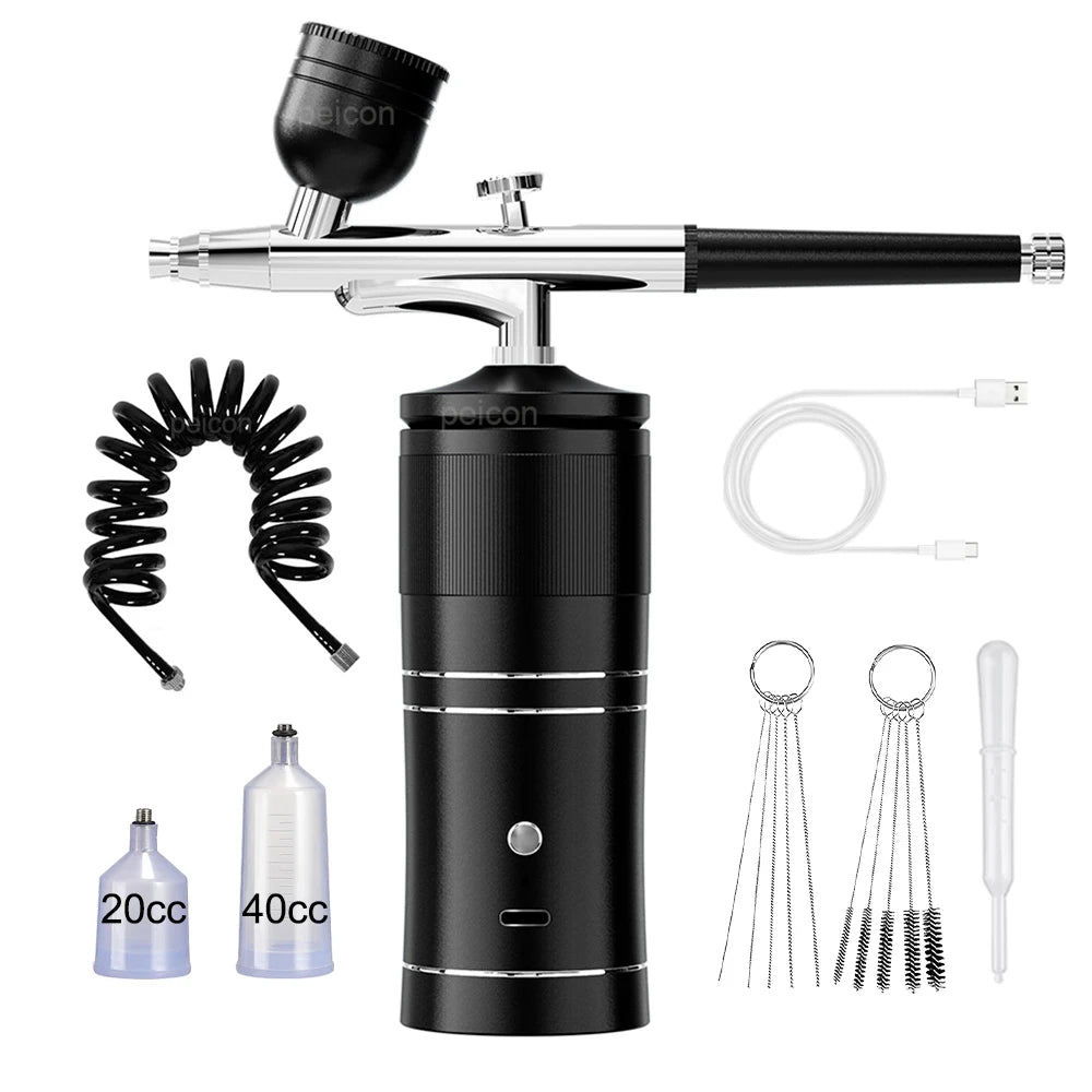 Airbrush with Compressor Mini Spray Gun for Painting Modeling Craft Airbrush Painting Wireless Portable Airbrush Paint Spray Gun Peaceful Pleasures Health and Wellness Black