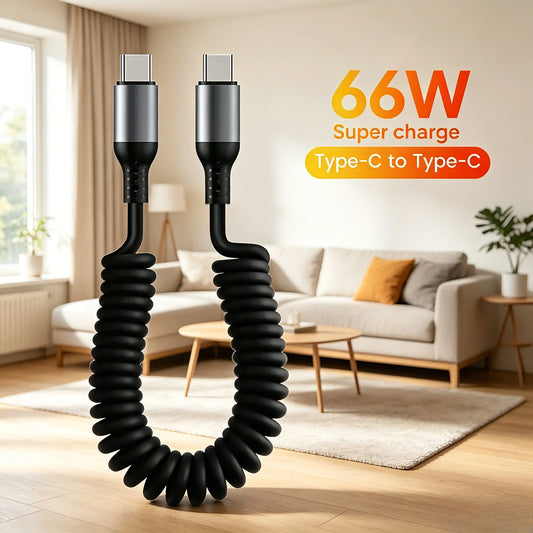 100W USB-C Coiled Fast Charging Cable – Retractable 6A Spring Peaceful Pleasures Health and Wellness