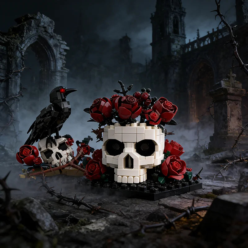 Gothic Skull Rose Bouquet MOC Building Blocks Set | Ages 14+