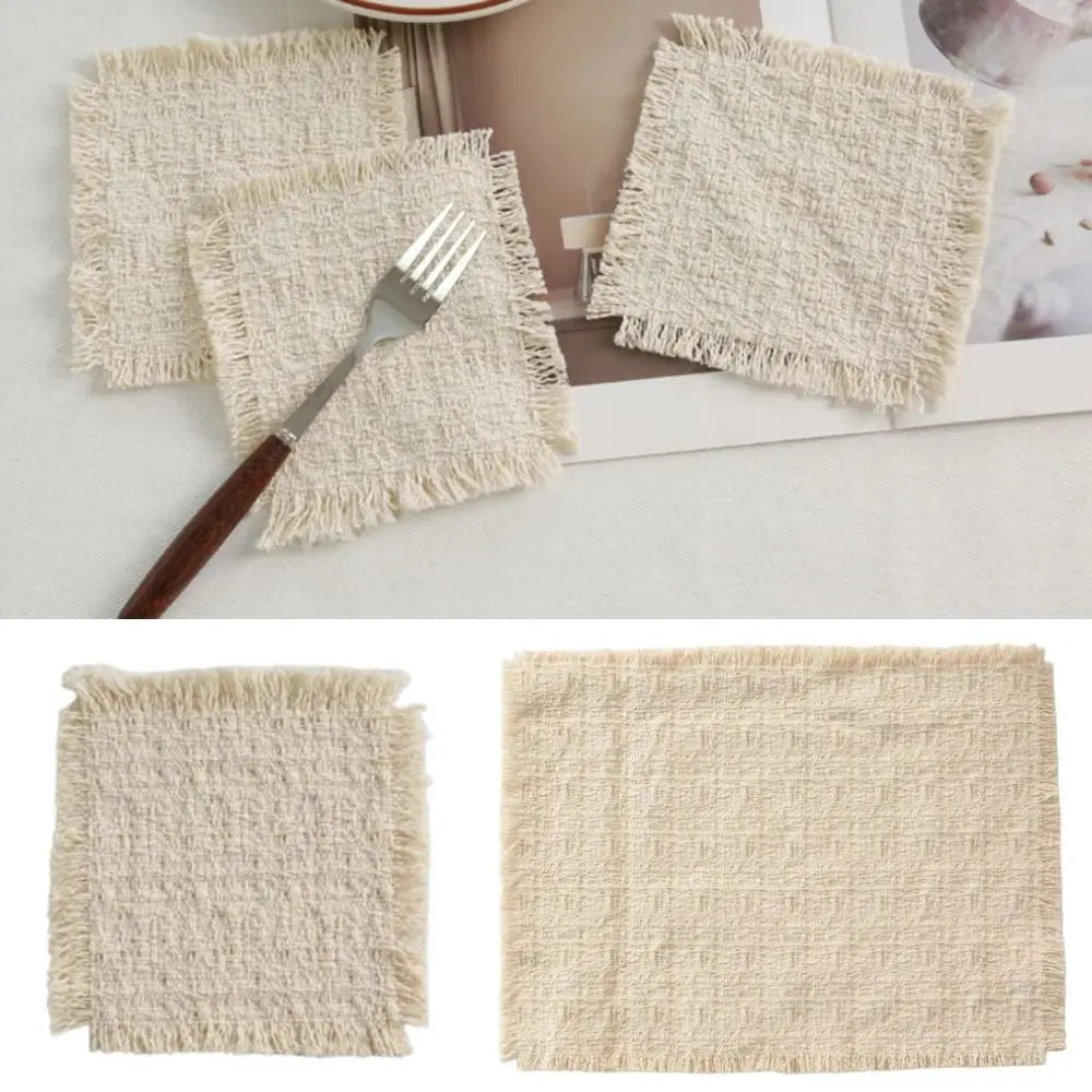 New Beige Color Cotton Placemat Soft Square Shape Table Mat Cotton Photo Props Peaceful Pleasures Health and Wellness