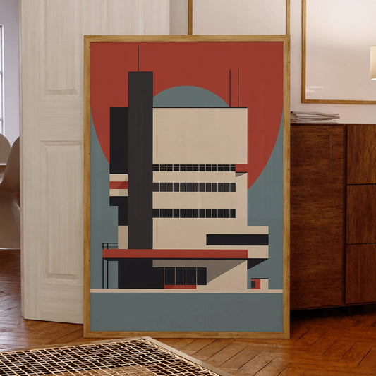 Bauhaus Architecture Canvas Wall Art | Aluminum Frame Print Framed Canvas Wall Art Peaceful Pleasures Health and Wellness