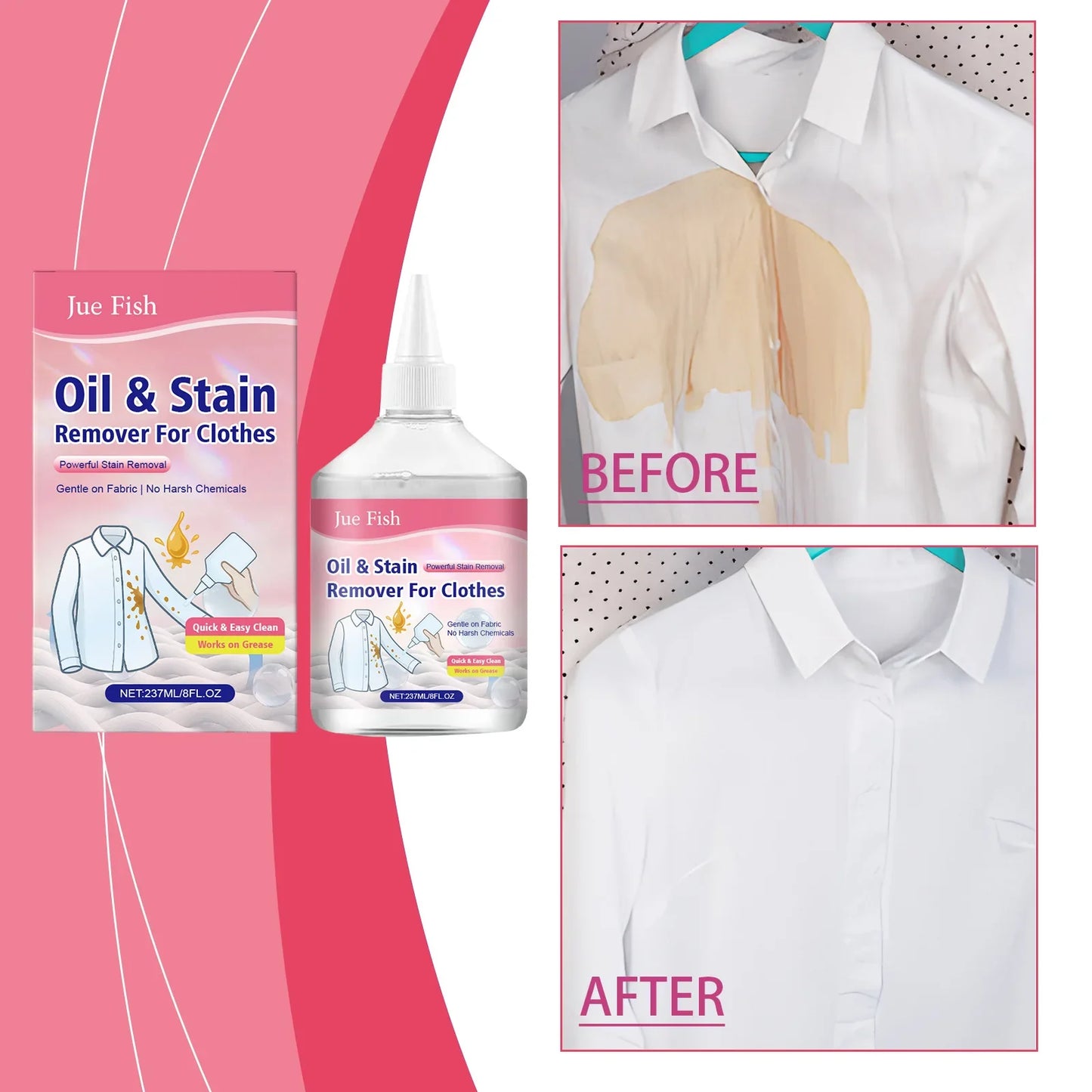 Jue-Fish Clothing Degreaser – Oil Stain Remover for Fabric