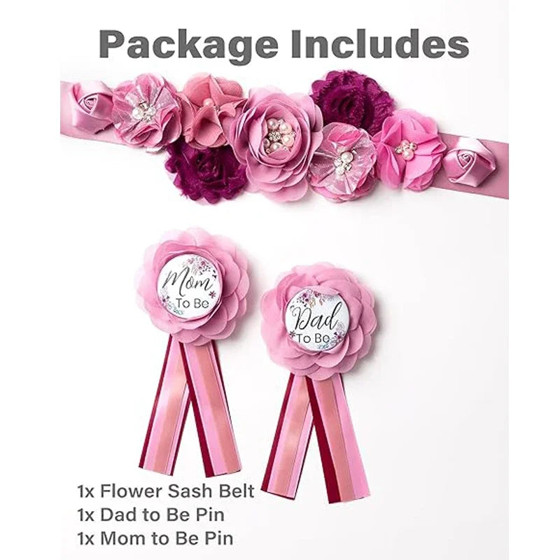 Flower Sash Set-Baby Shower Mom to Be Daddy to Be Corsage Pin- Belt for Maternity Dress Photo Props حزام Пояс Cinturón Ceinture Peaceful Pleasures Health and Wellness