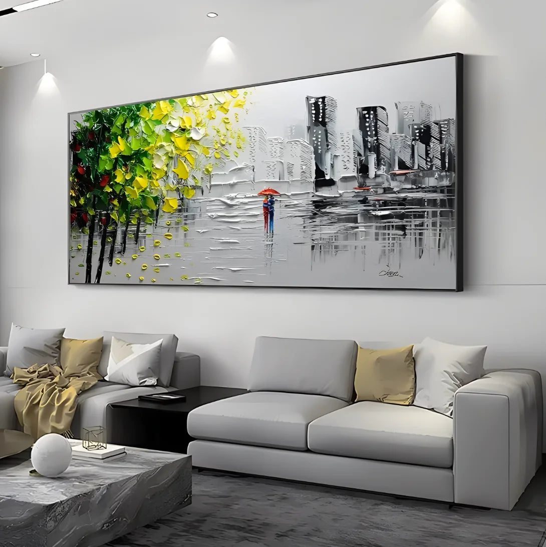 Large-scale Hand-painted Acrylic Knife Painting, Popular Street View, Black, White, Yellow, Green, Modern, Abstract, Thick Oil Peaceful Pleasures Health and Wellness