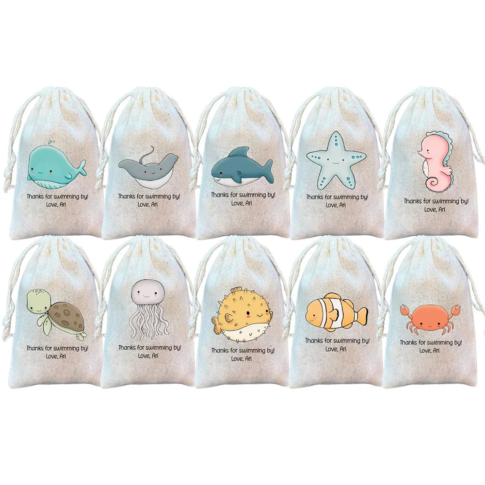 Under the Sea Party Favor Bags – 5-Pack Drawstring Goodie Bags Party Favor Bags Peaceful Pleasures Health and Wellness