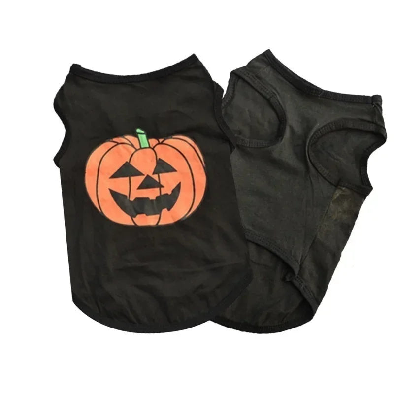 Halloween Pumpkin Pet Costume Soft Cotton Shirt Cute Puppy Dog Cat