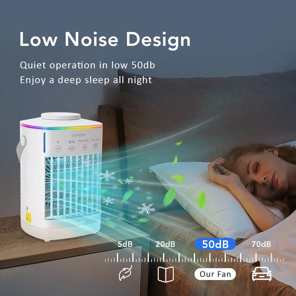 Portable Air Cooler Fan 7 Color LED Light Personal Office Desk Cooling Fans USB Ice Wind Air Conditioner Fan for Bedroom Camping Peaceful Pleasures Health and Wellness