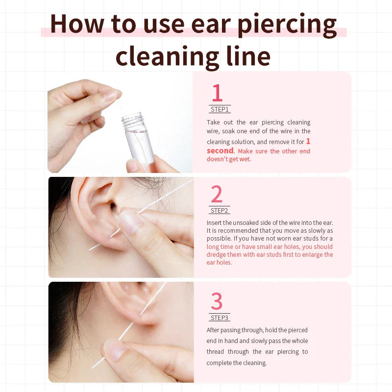 Ear Piercing Cleaning Kit – 70-Piece Ear Hole Floss & Solution